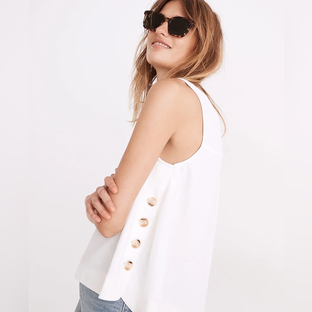 Women's White V-Neck Button-Side Tank Top - Picture 2 of 9